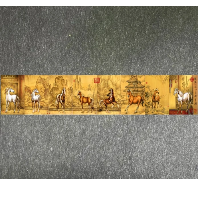 绣品《八骏图-3》软片无装裱尺寸3米*0.6米高端国风装饰刺绣