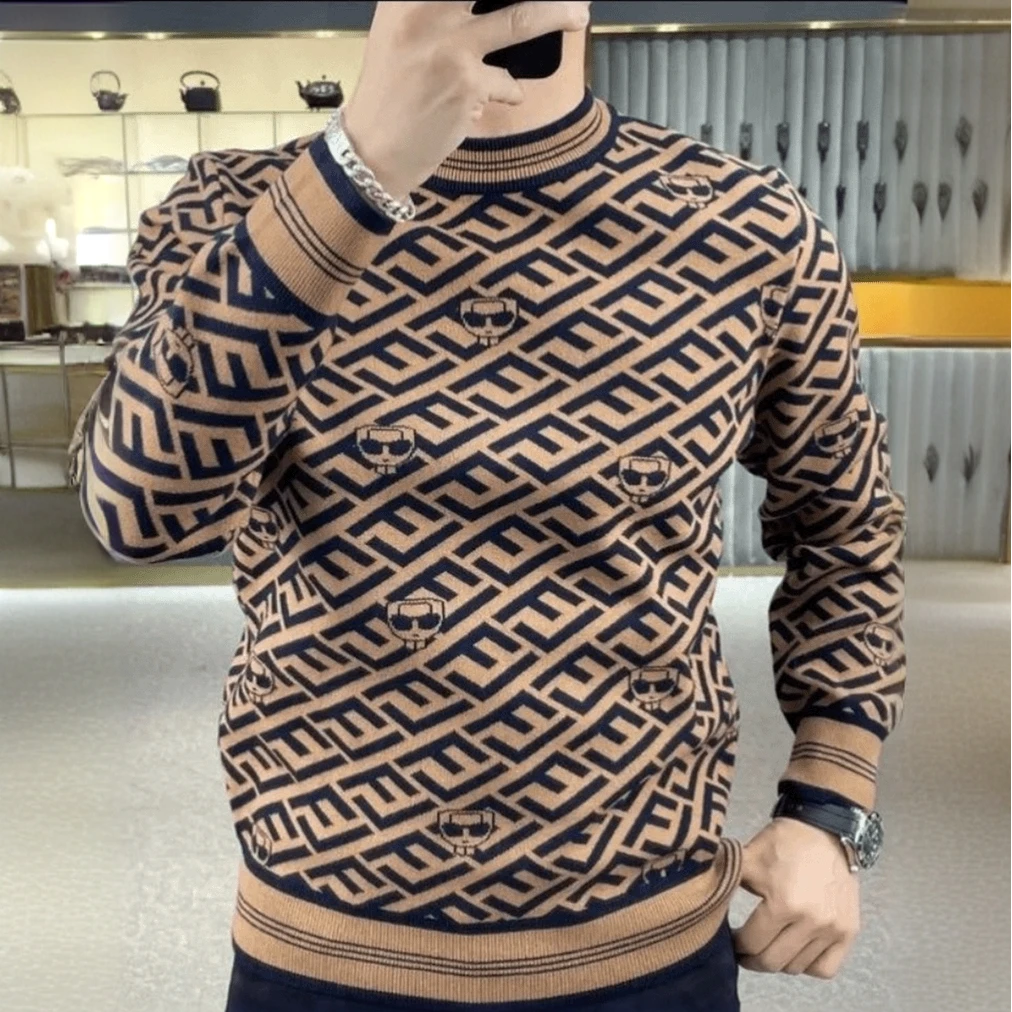 2025冬季新款男士商务轻奢圆领休闲修身套头长袖打底衫针织衫毛衣