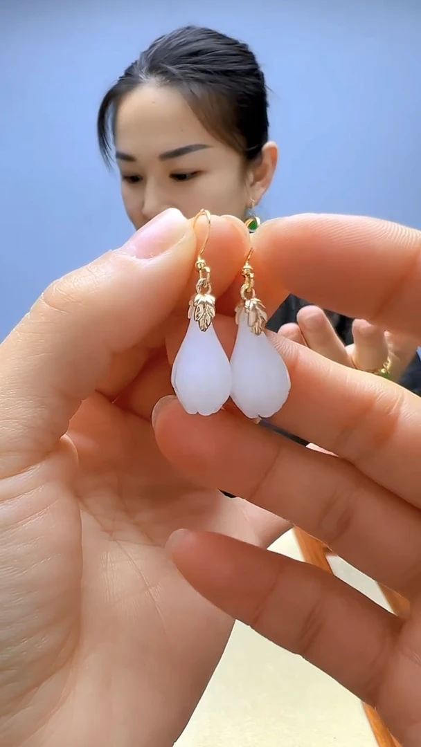 高货diy劲饰玉兰花耳钩