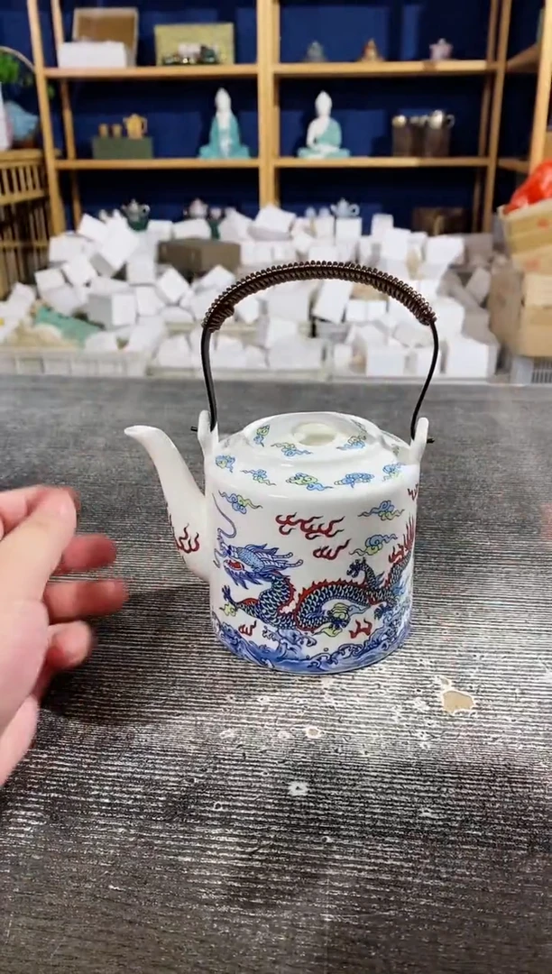 【闪购商品】其他羊脂玉瓷双龙戏珠提梁壶