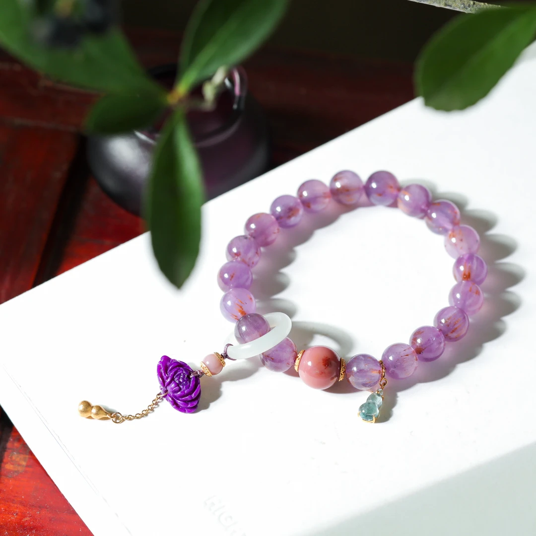 【意婵】天然典藏级极光紫钛水晶单圈盐源舒俱来18K金-909047