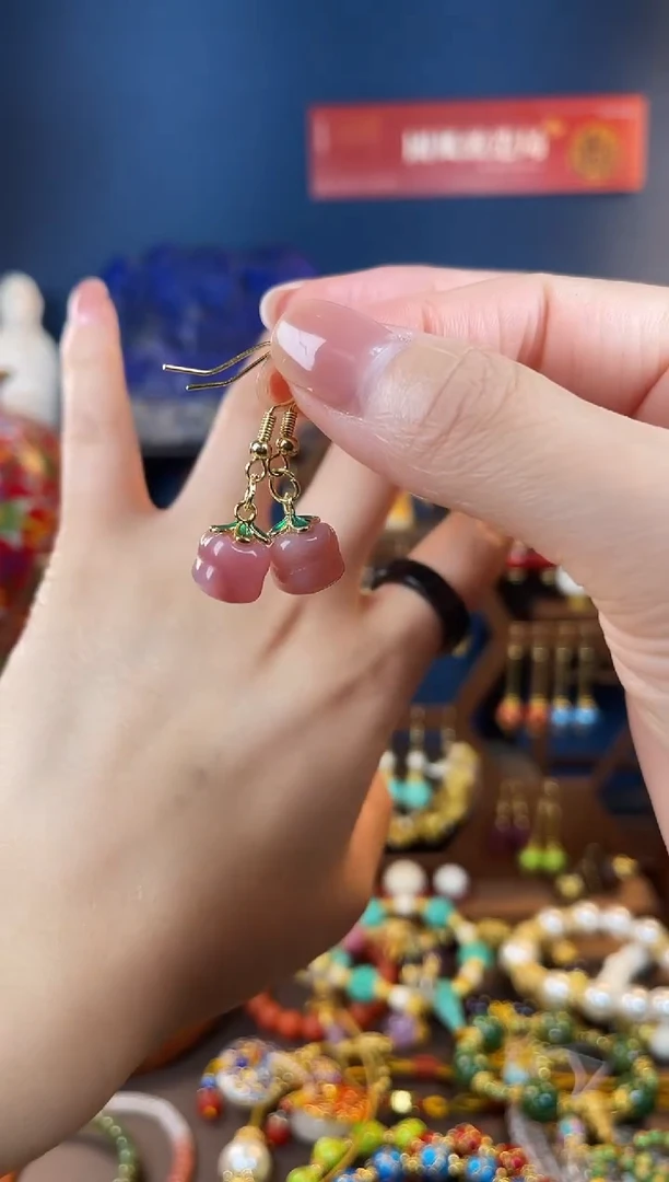 玛瑙/玉髓耳坠银S925镀金镶嵌114号耳钩