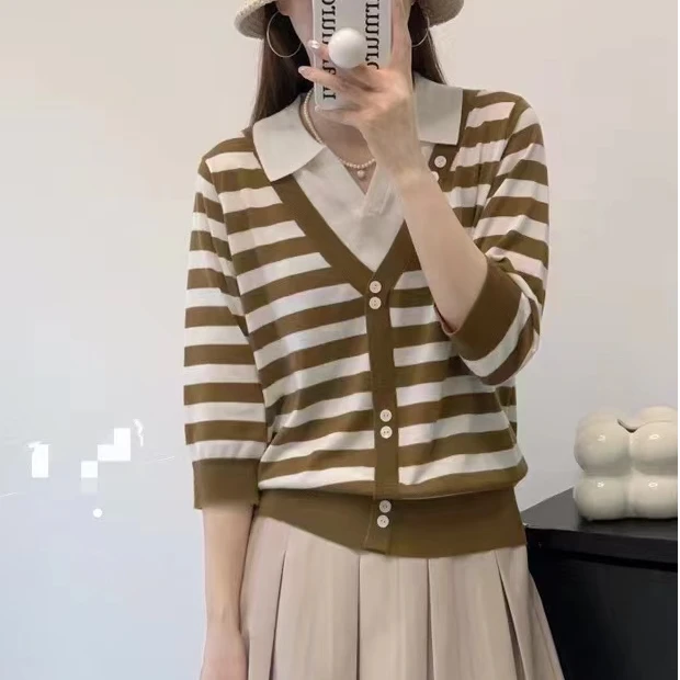 712#假两件中袖针织衫显瘦时尚百搭翻领2 34