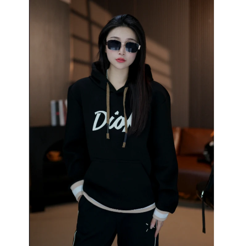 [麦森森专属]25秋冬宽松休闲字母刺绣连帽卫衣潮加绒长袖百搭廓形