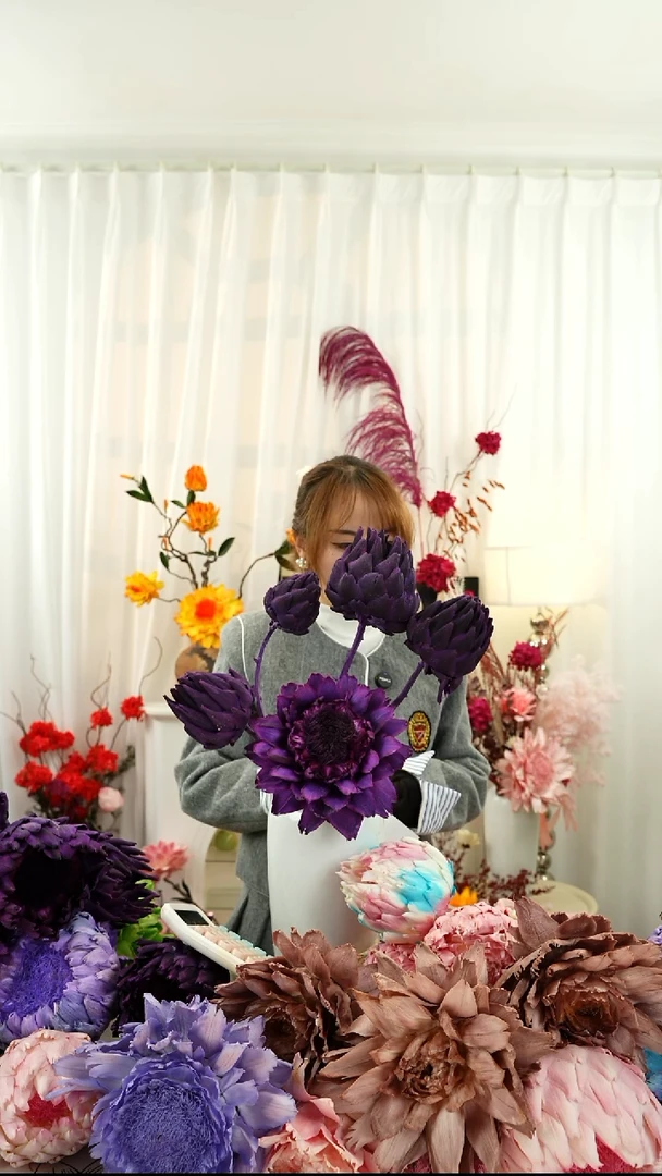 永生洋蓟 霸王花 五个头叶片有伤【高贵紫】A55