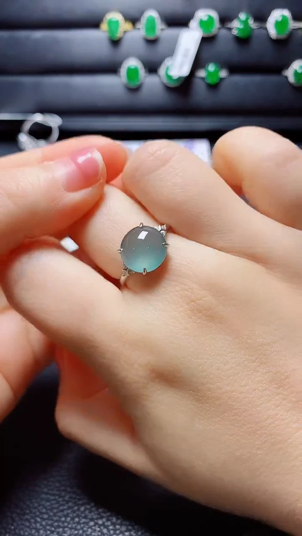 银S925镶嵌戒指翡翠 天然翡翠A货s925银镶