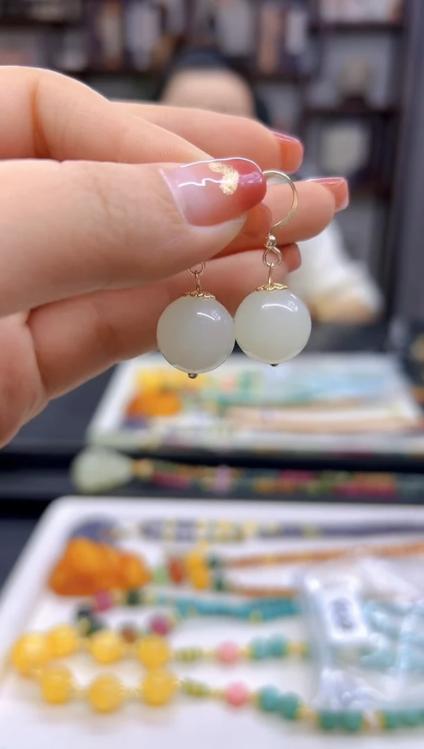 【闪购商品】和田玉（白玉）耳饰14K金镶嵌E673