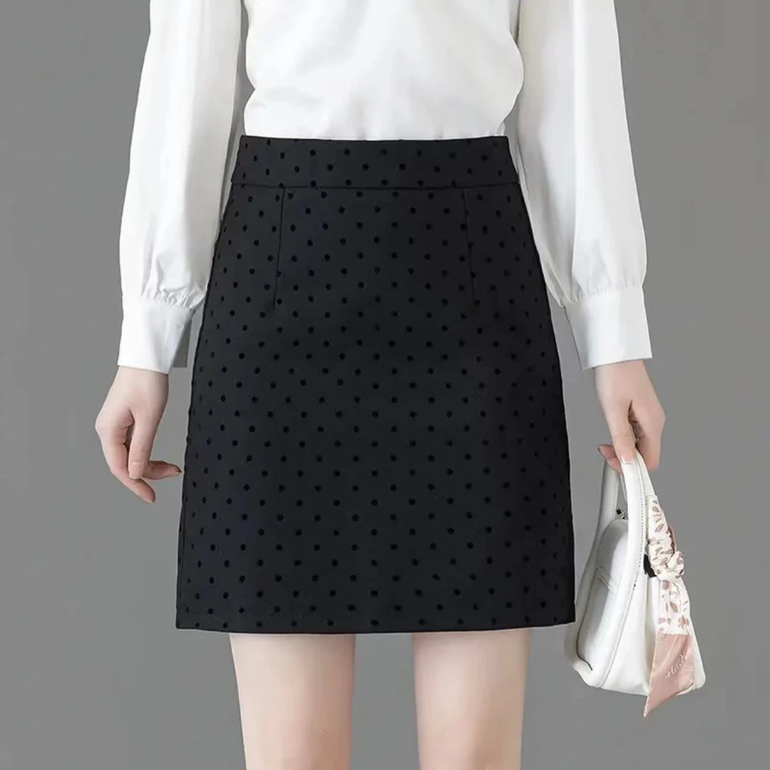 黑色波点半身裙女夏季高腰显瘦2025新款小个子包臀短裙