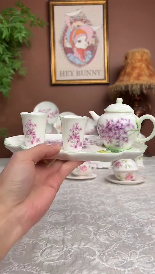 36%以上骨粉骨瓷丁香花茶具套装