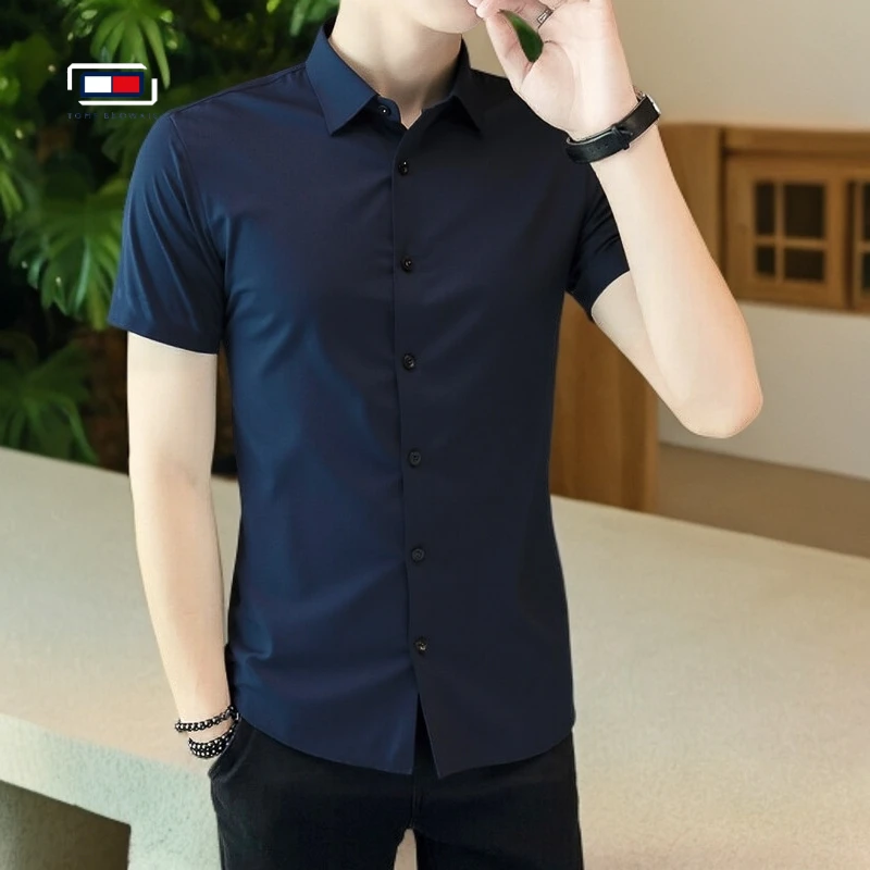 夏季短袖全无痕衬衫免烫氨纶高弹男士衬衣休闲百搭薄款修身25-3LB