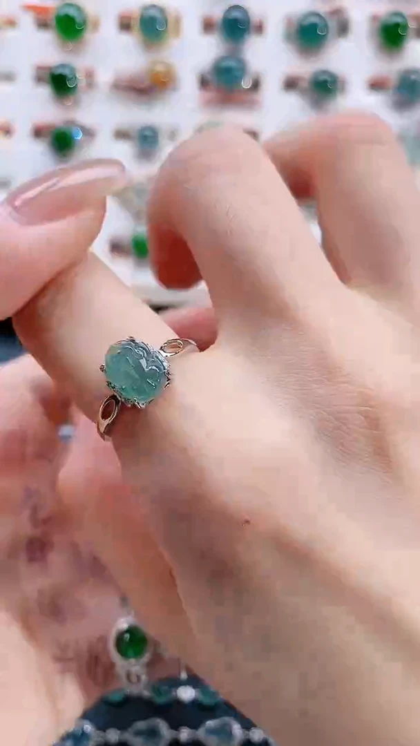 银S925镶嵌戒指翡翠天然翡翠