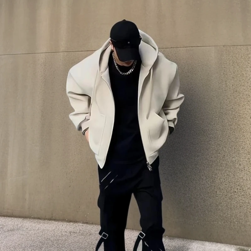 纯色开衫拉链品质绒连帽卫衣外套男女同款休闲夹克ins