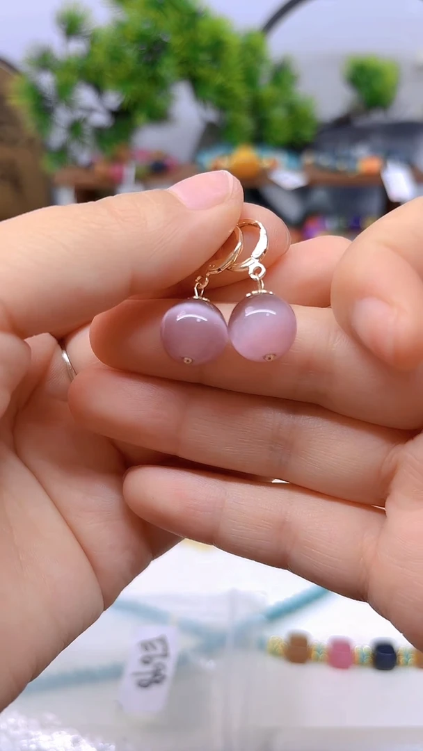 碧玺猫眼耳饰14K金镶嵌E698