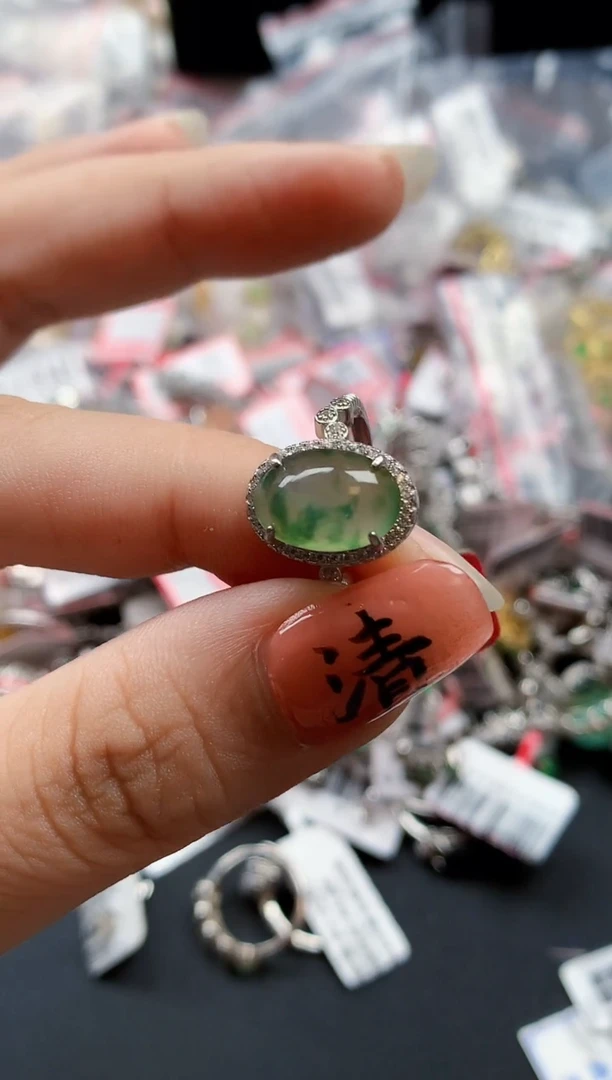 银S925镶嵌戒指翡翠天然A货缅甸翡翠