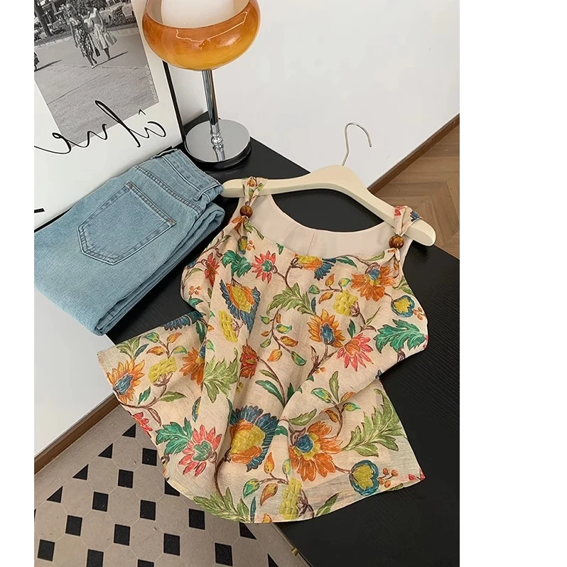 夏日多巴胺穿搭碎花吊带背心女夏季外穿度假风无袖上衣气质娃娃衫