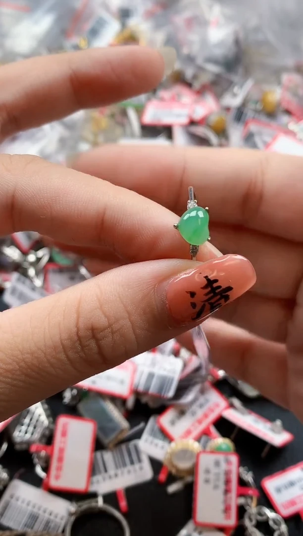 银S925镶嵌戒指翡翠天然A货缅甸翡翠