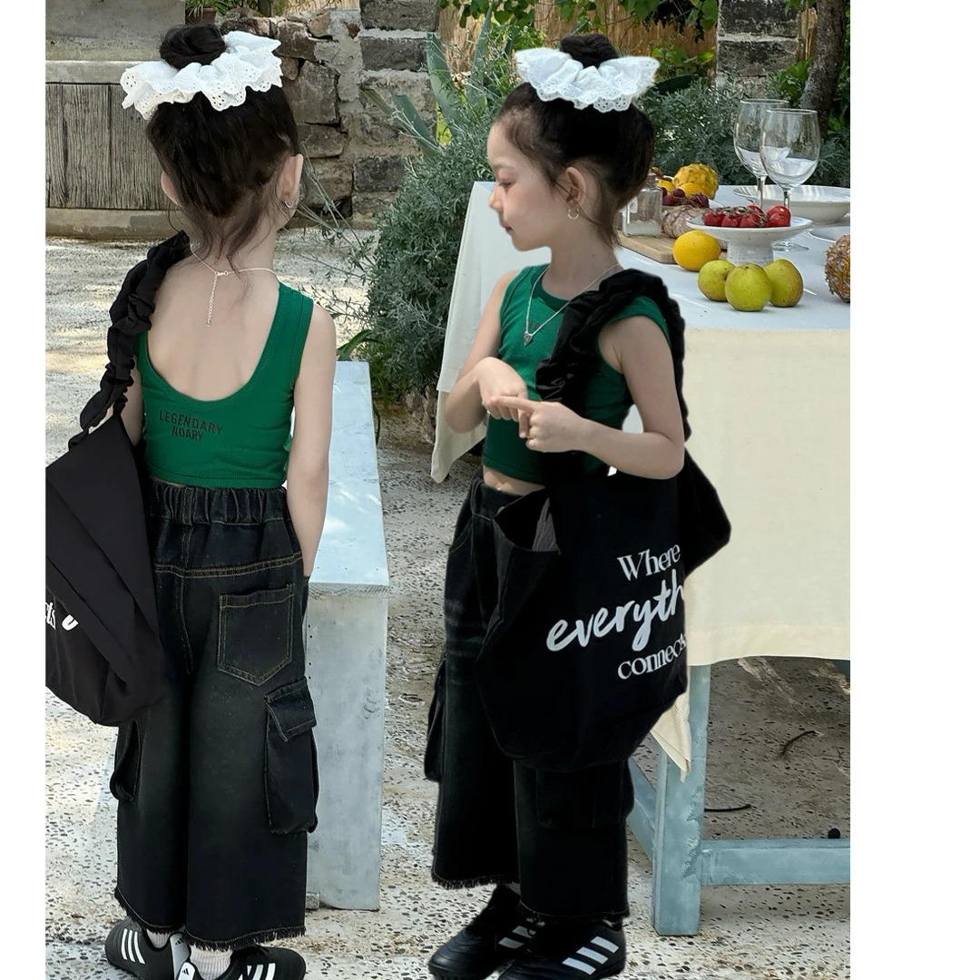 【现货】25夏新款童装 女童短款背心 儿童宝宝辣妹露背舞蹈背心上衣