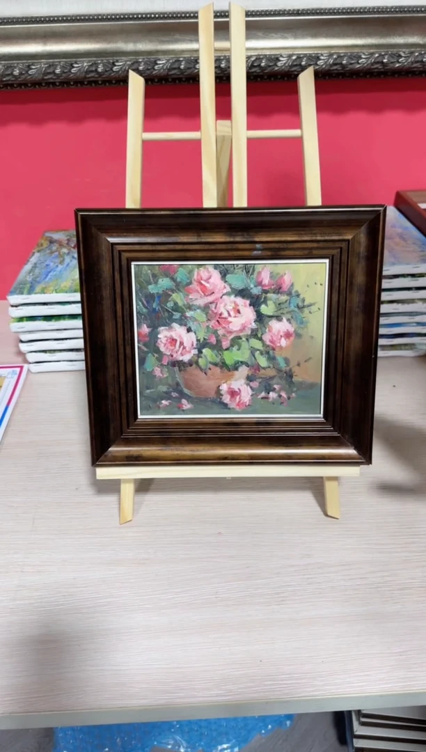 俄罗斯手绘油画作品《 印象玫瑰 》28x25外框发