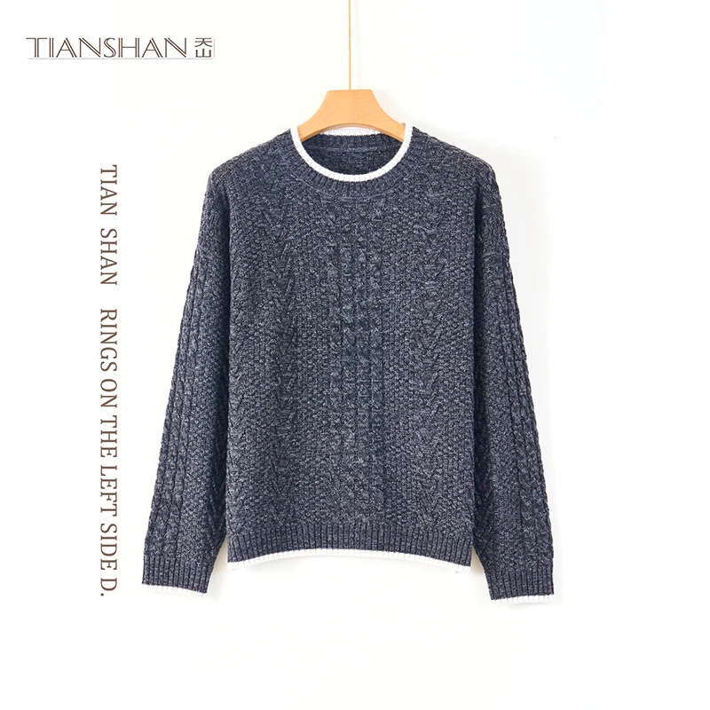 天山芳姐2025冬季新款女士圆领套头休闲百搭针织衫-YTNL5386T