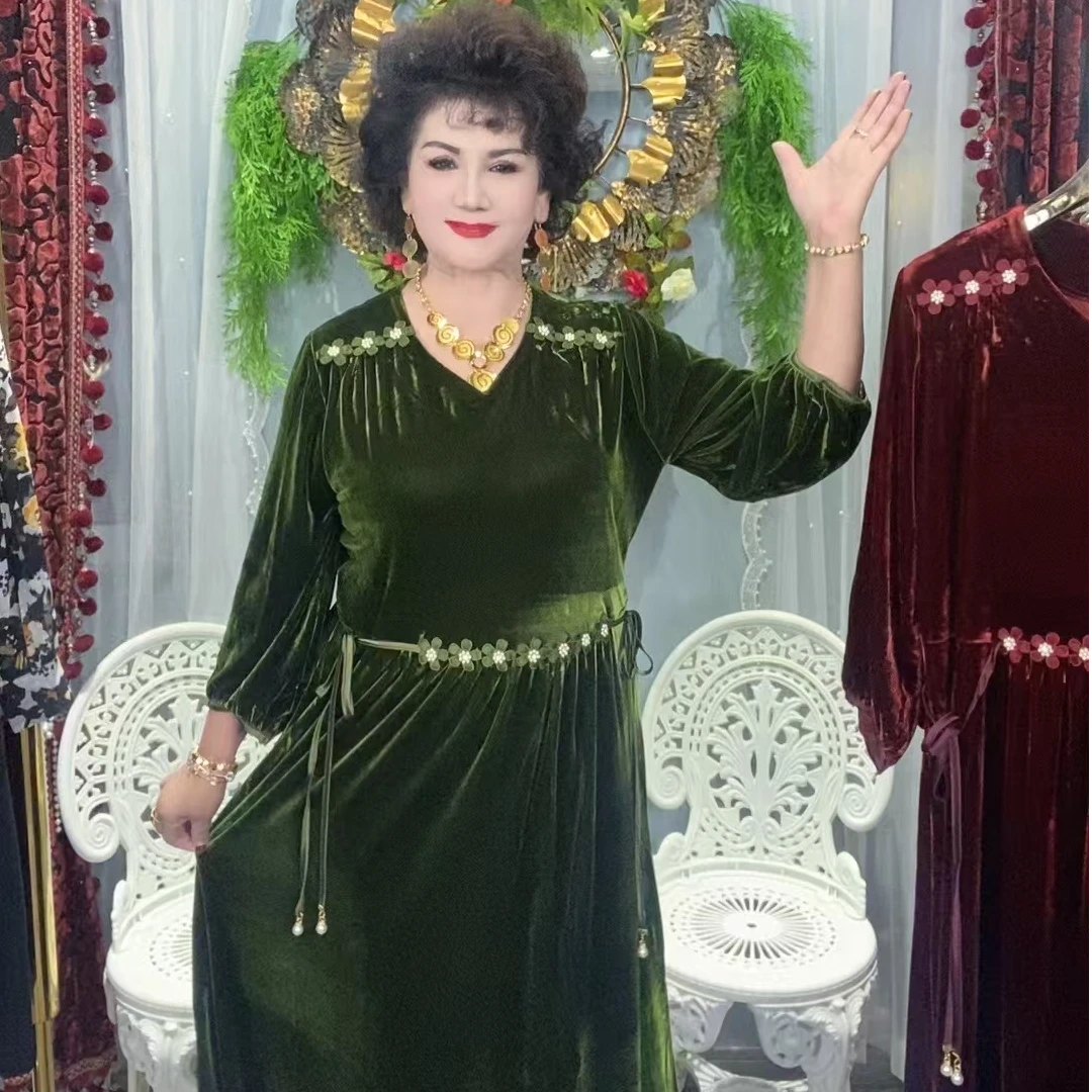 2025新款韩国金丝绒大码女士长裙