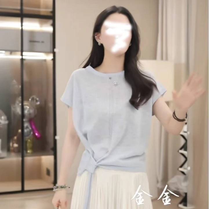 卡莲格/老钱风松弛感时尚冰爽雪花棉短袖T恤女夏季款胖mm凉感上衣