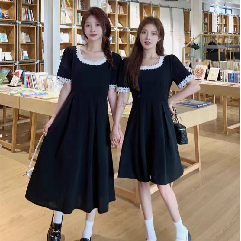 大码女装夏季新款蕾丝赫本风小黑裙闺蜜装胖mm宽松显瘦连衣裙1255