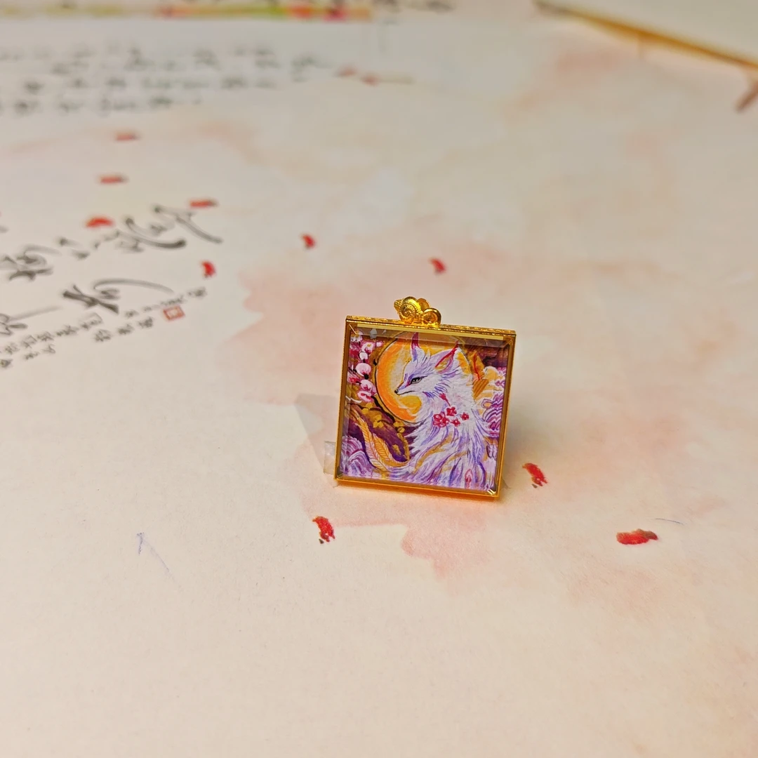 手绘唐卡 凤九 桃花 18k金 1536