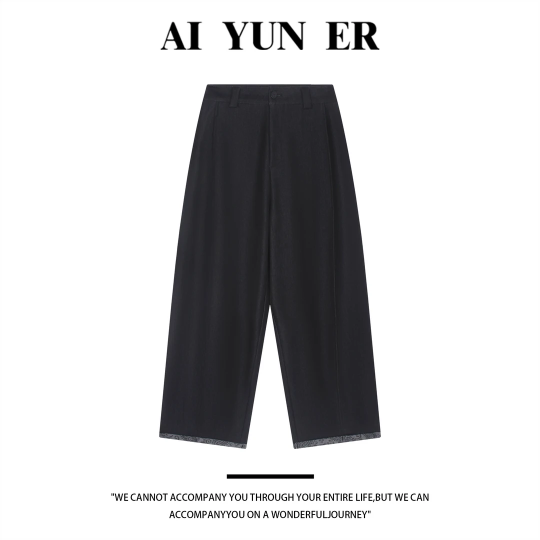 「花蹊」垂感高腰花蹊裤脚藤蔓刺绣休闲裤 10101