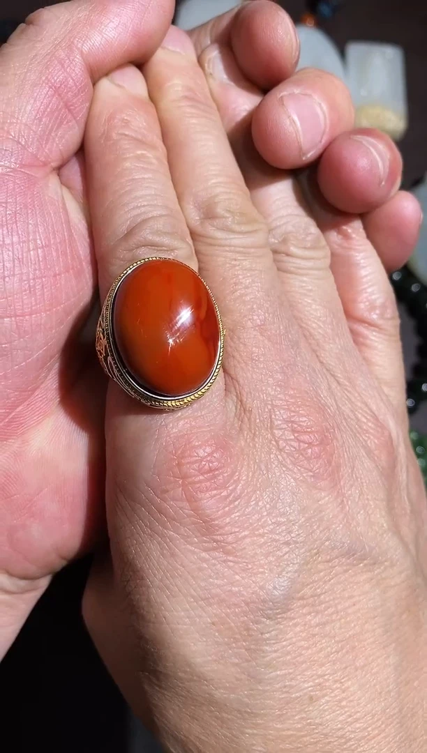 银S925镶嵌南红玛瑙戒指戒指