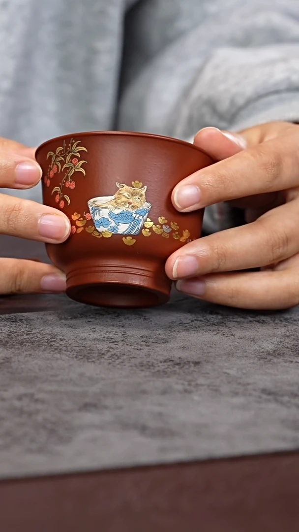 茶杯紫砂猫肥家润 描金银