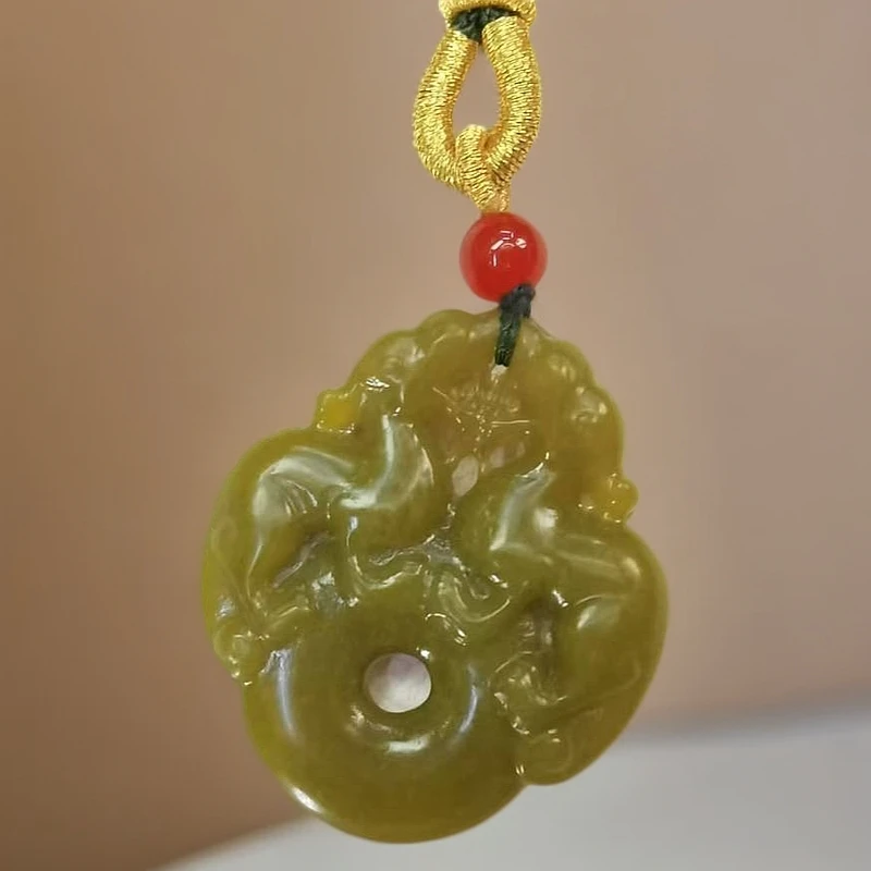 （库存处理）-高定珠宝双貔貅平安扣岫玉吊坠-合金赠链xy036