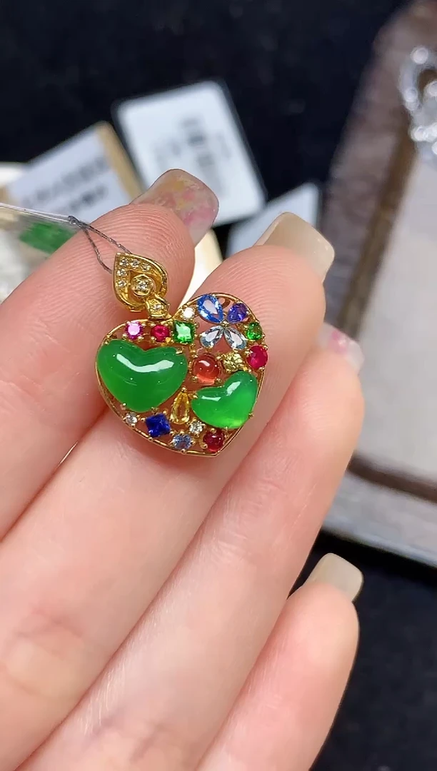 吊坠(不含链)18K金镶嵌翡翠L1026多样性发其一