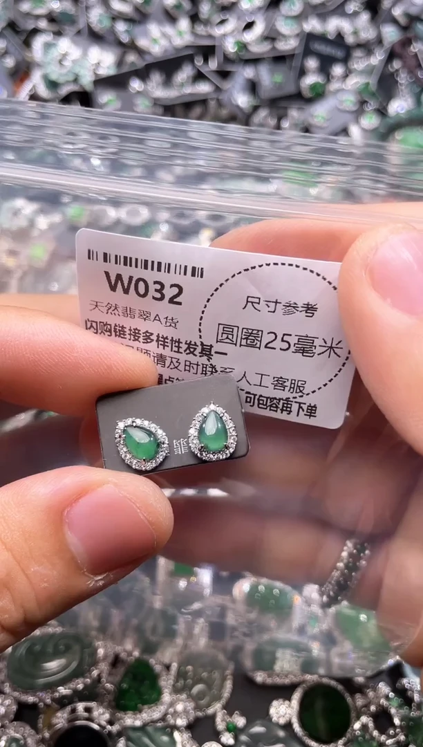 翡翠未镶嵌颈饰W032耳钉