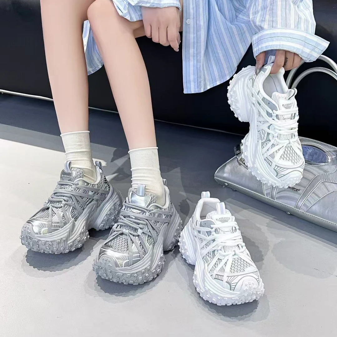 2025新款潮流超真皮发泡底透网清榴莲底老爹鞋舒适通勤百搭