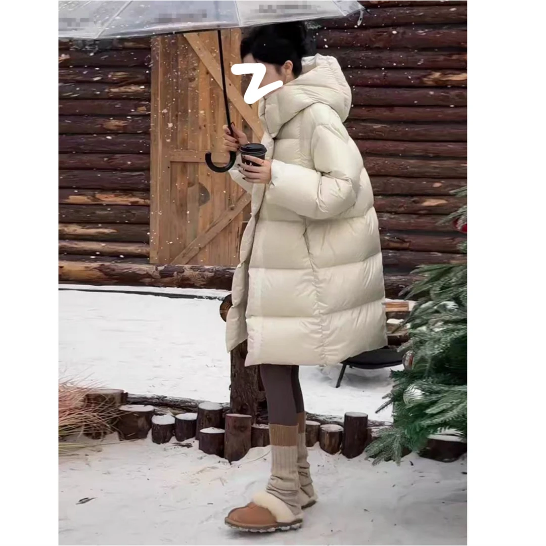 （柚子同款）冬季韩版时尚连帽中长款羽绒服外套（90绒）