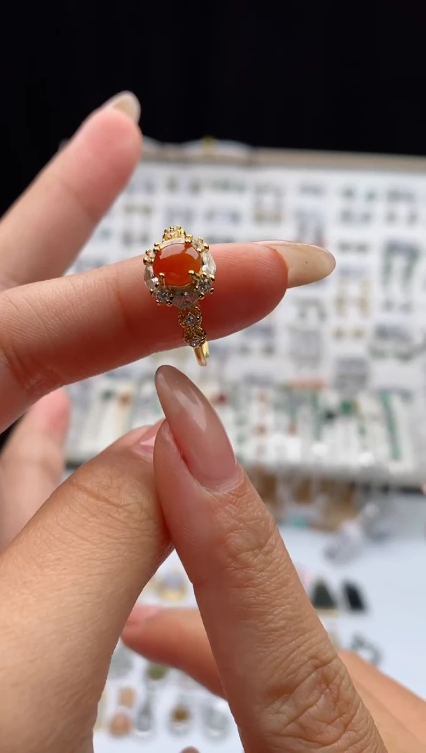 银S925镶嵌戒指翡翠天然A货翡翠
