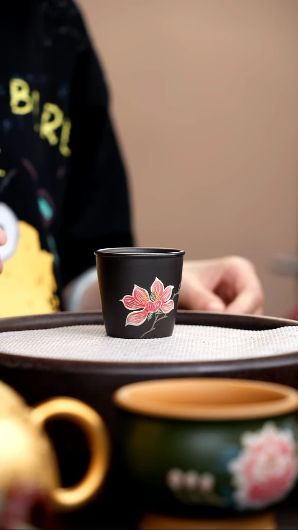 茶壶紫砂云雾天青直口杯粉玉兰