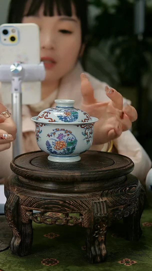 【闪购商品】115陶瓷供应链斗彩团花画片布袋两才盖碗