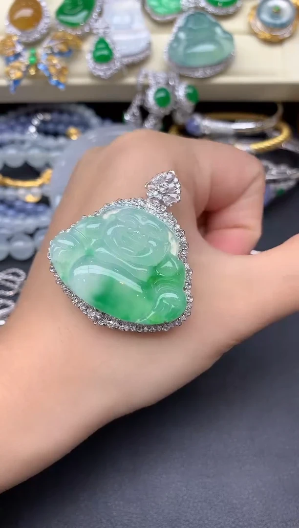 吊坠(不含链)18K金镶嵌翡翠370-雪姐翡翠天天见