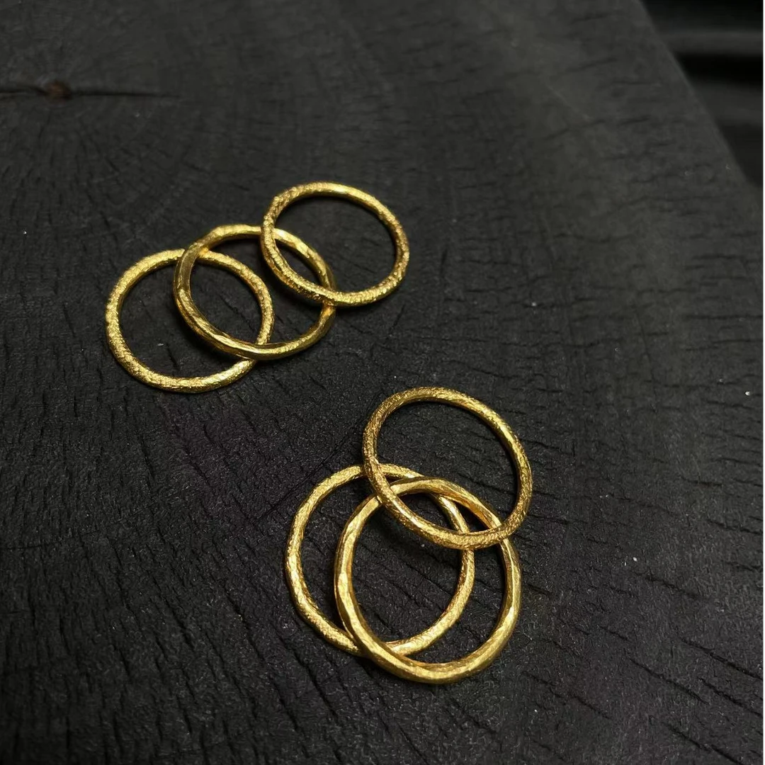 禾乐足金手工錾刻戒指