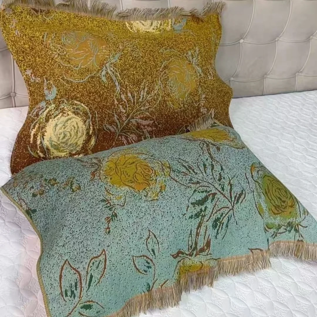 【鎏金玫瑰】汉麻纱布枕巾一对两只--50*80