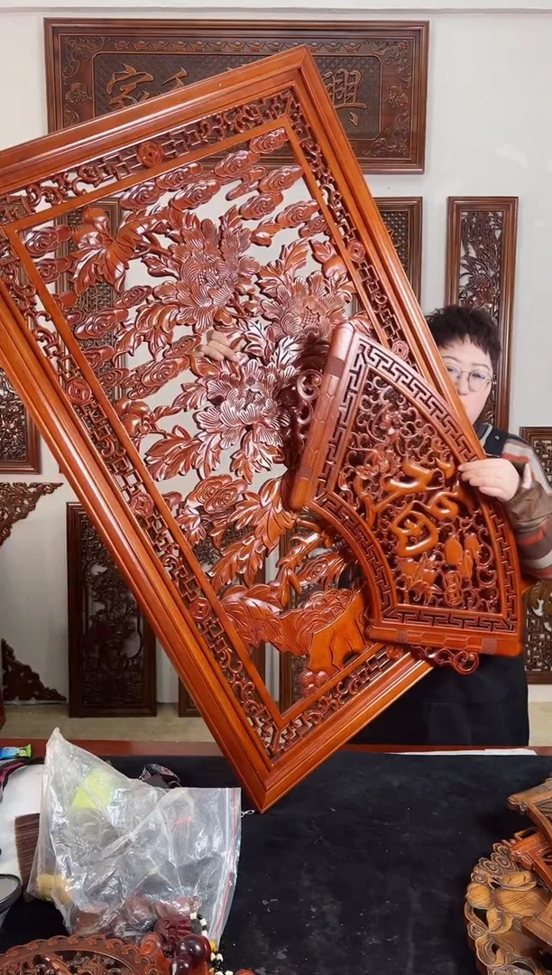 【闪购商品】香樟木木雕120*80牡丹  80*40多宝福