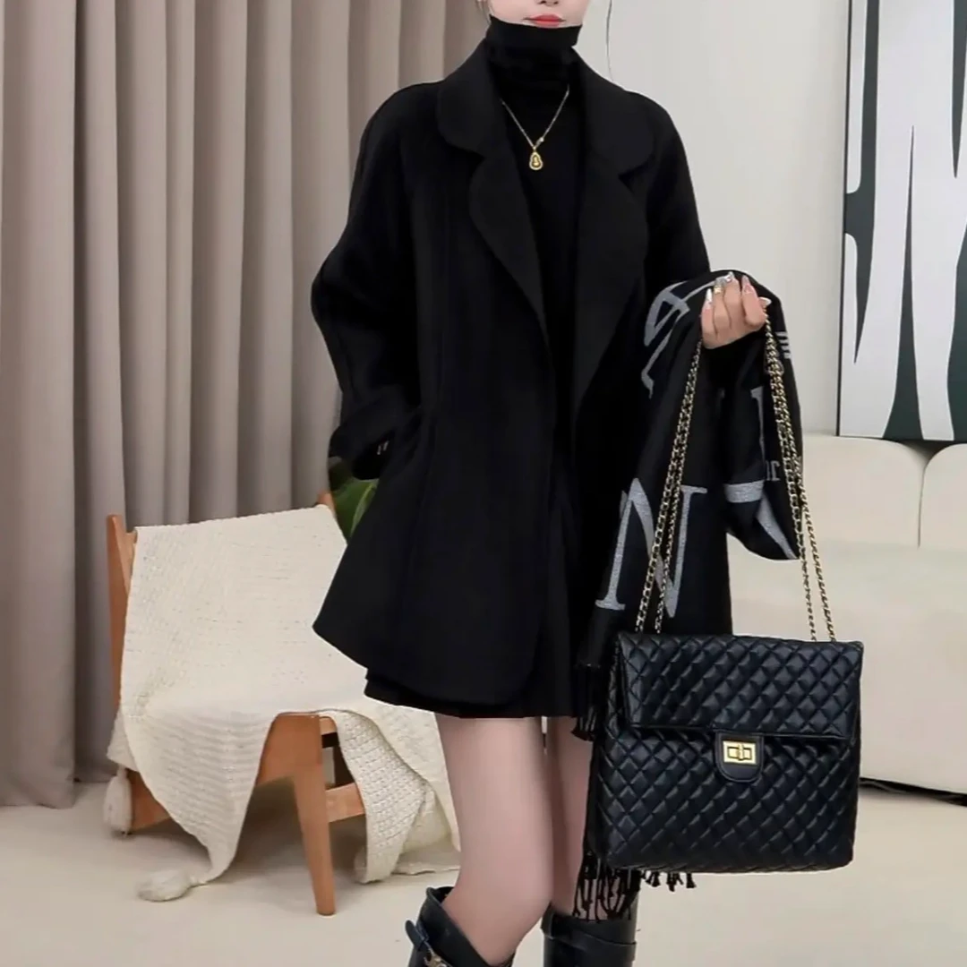 纯色简约高端外套女2024秋冬新款韩系气质减龄修身洋气加厚大衣