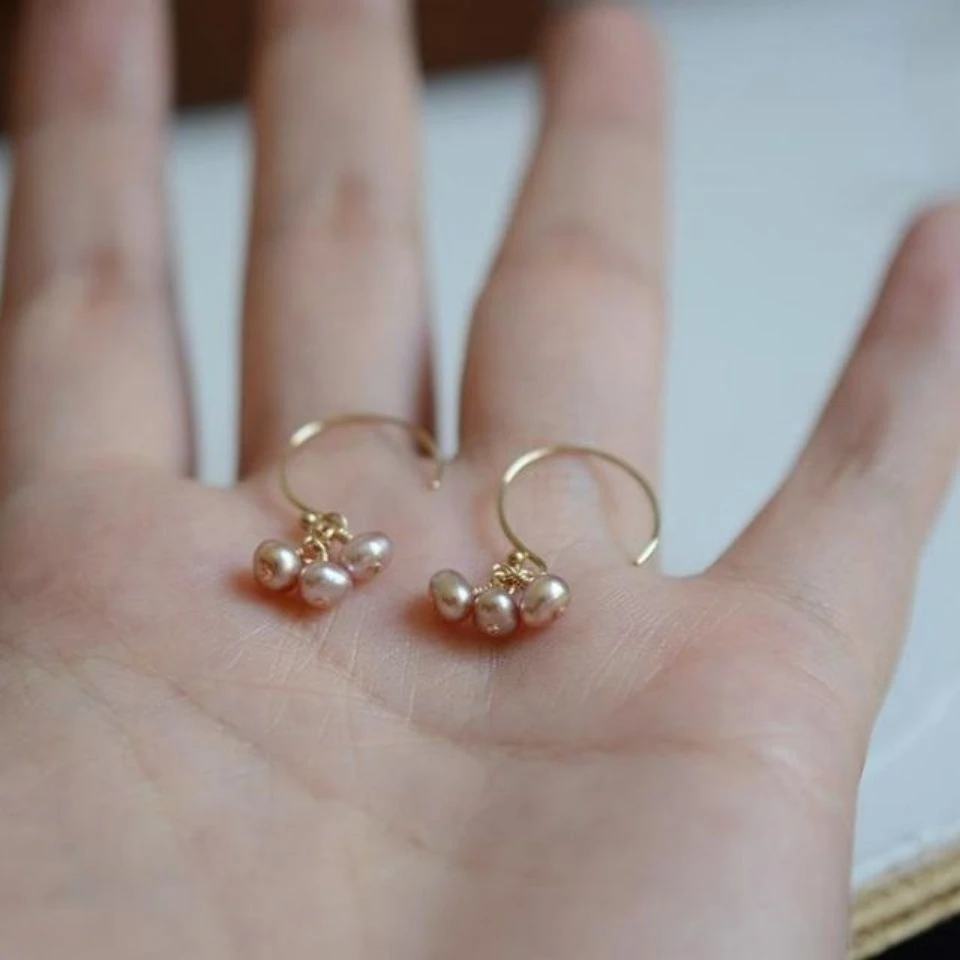 天然淡水珍珠银耳钩法式气质粉紫珍珠甜美百搭时尚精致小巧轻奢