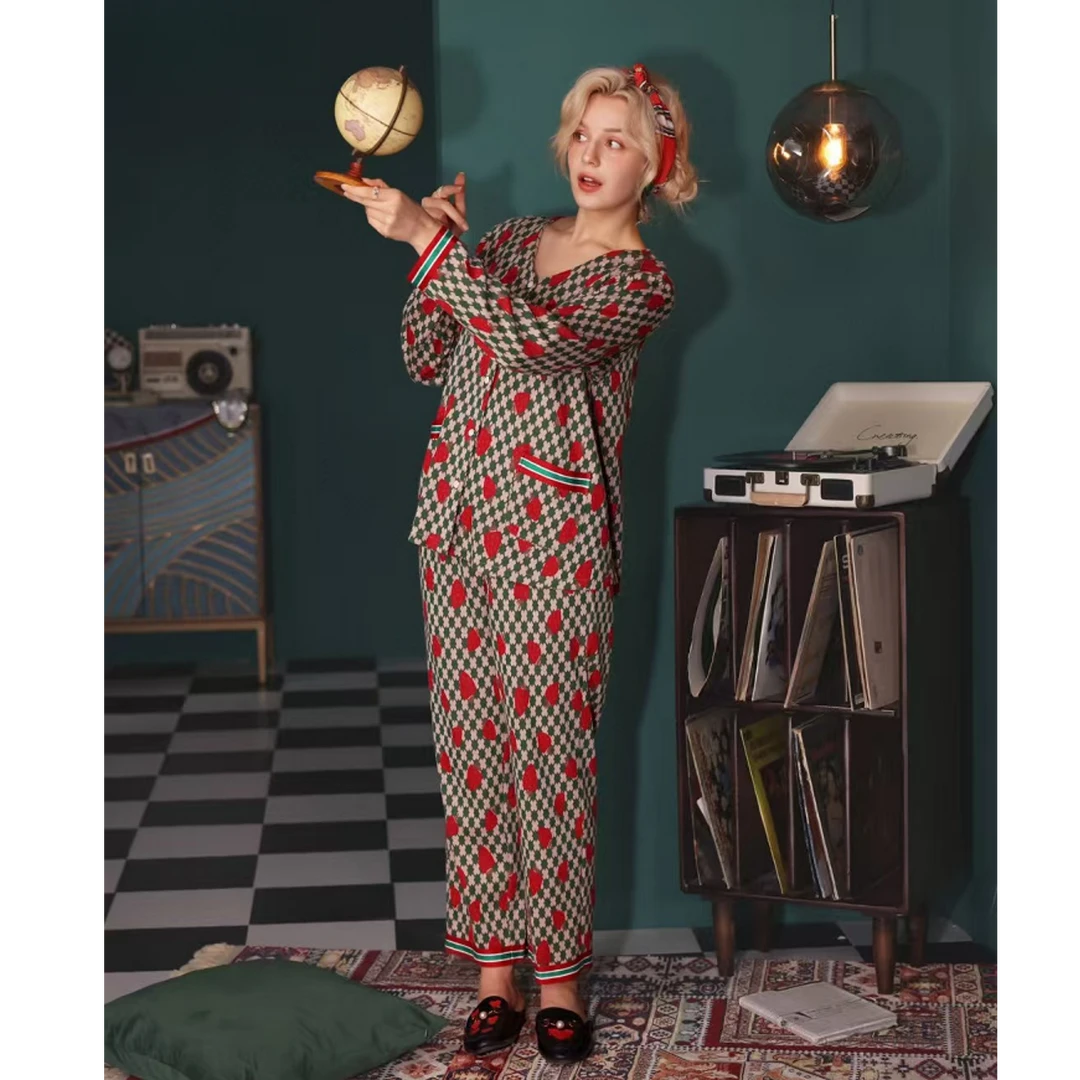 新款女士开衫高档纯棉家居服套装奢华套头长袖长裤睡衣家居服周哥