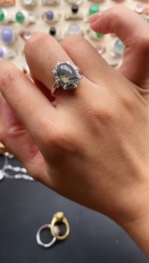 银S925镶嵌戒指翡翠缅甸天然A货翡翠11   5-6