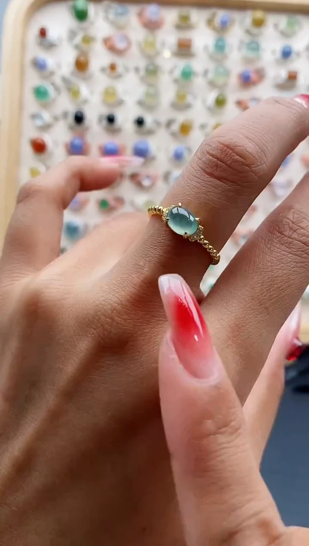 【闪购商品】翡翠戒指银S925镶嵌缅甸天然A货翡翠222 3+3