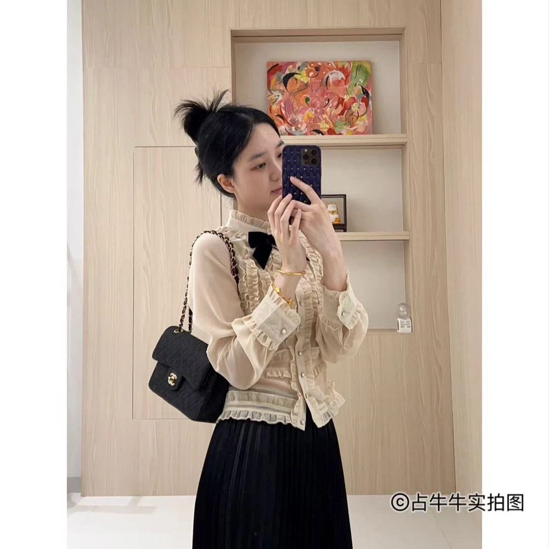 占牛牛I.NUNIU 宫廷风杏色蝴蝶结小香衬衫