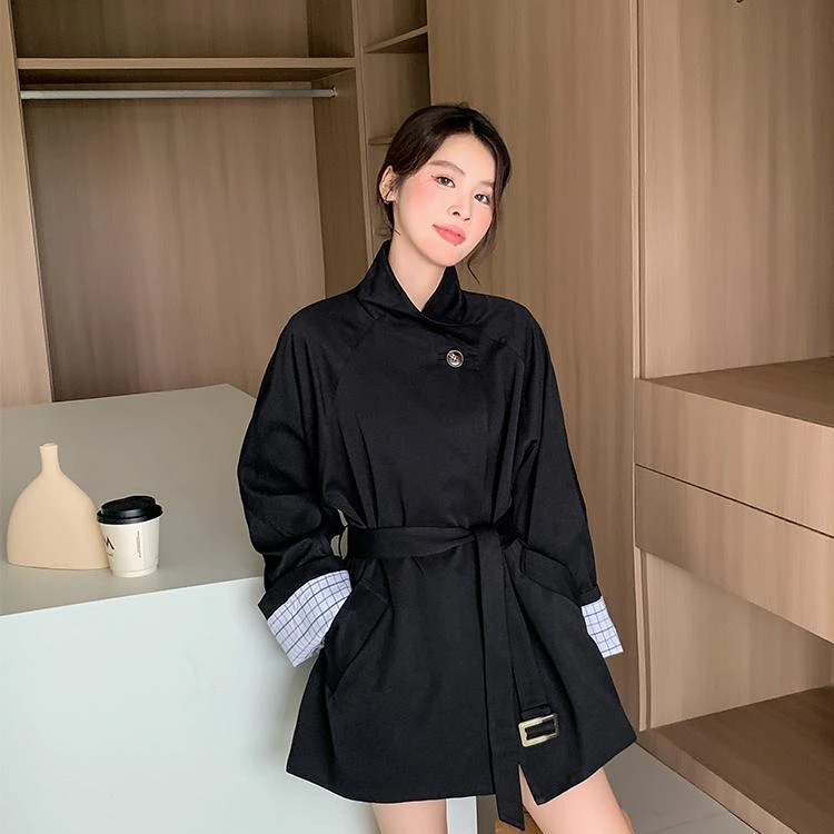 新春贺岁款小个子宽松长袖好看韩系流行风衣外套-24065