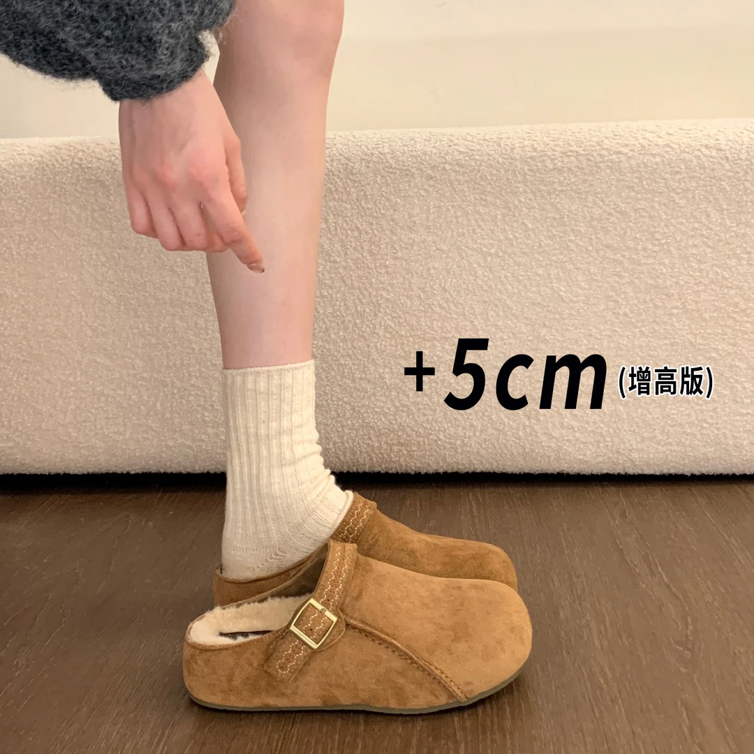 厚底内增高勃肯鞋女外穿加绒保暖舒适百搭复古软底包头毛毛半拖鞋